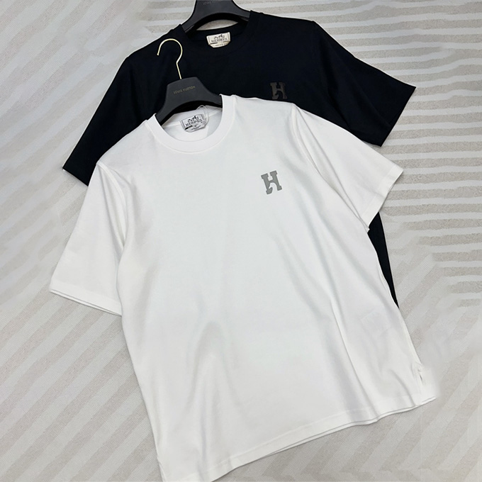 hermes h leather patch short sleeve t-shirt
